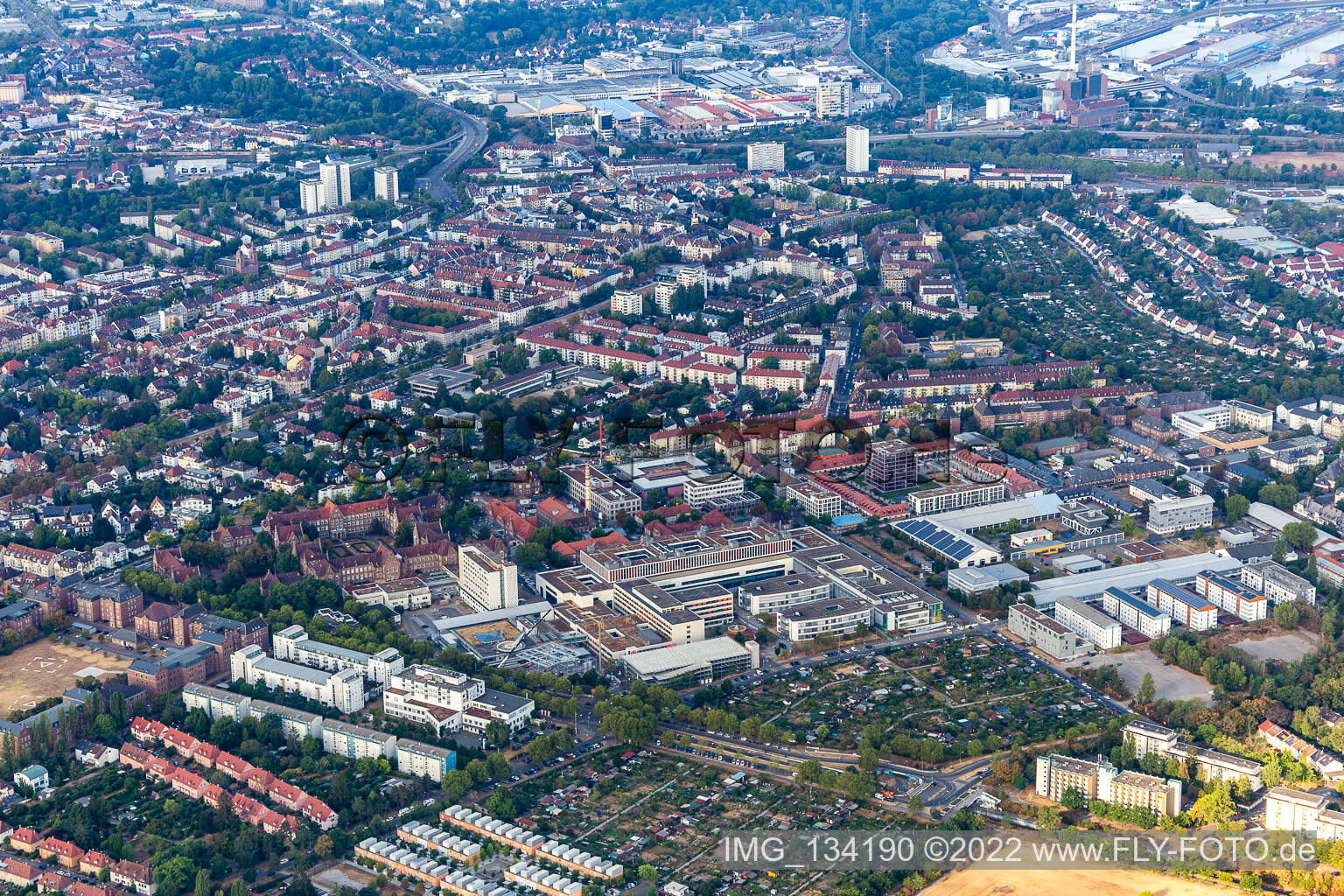 Aerial view of Municipal hospital Karlsruhe in the district Nordweststadt in Karlsruhe in the state Baden-Wuerttemberg, Germany