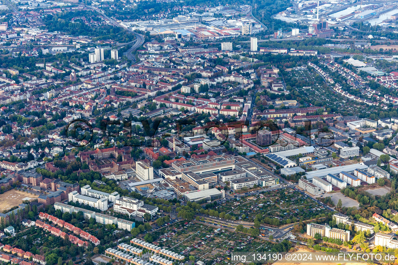 Aerial view of Municipal Hospital Karlsruhe in the district Nordweststadt in Karlsruhe in the state Baden-Wuerttemberg, Germany