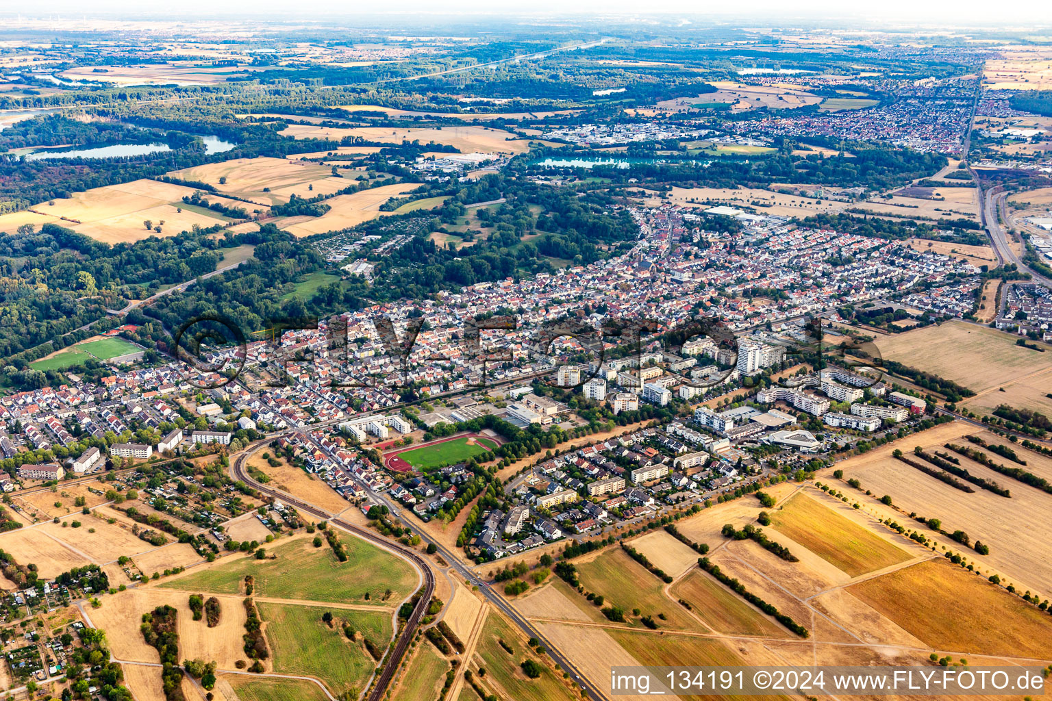 District Neureut in Karlsruhe in the state Baden-Wuerttemberg, Germany from above