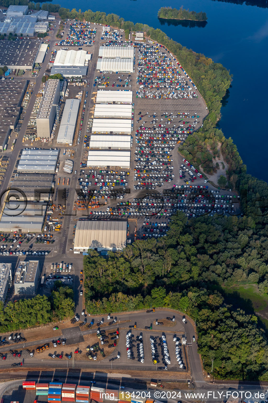 Parked new trucks at the Wörth plant of Daimler Truck AG, Mercedes-Benz in the district Maximiliansau in Wörth am Rhein in the state Rhineland-Palatinate, Germany