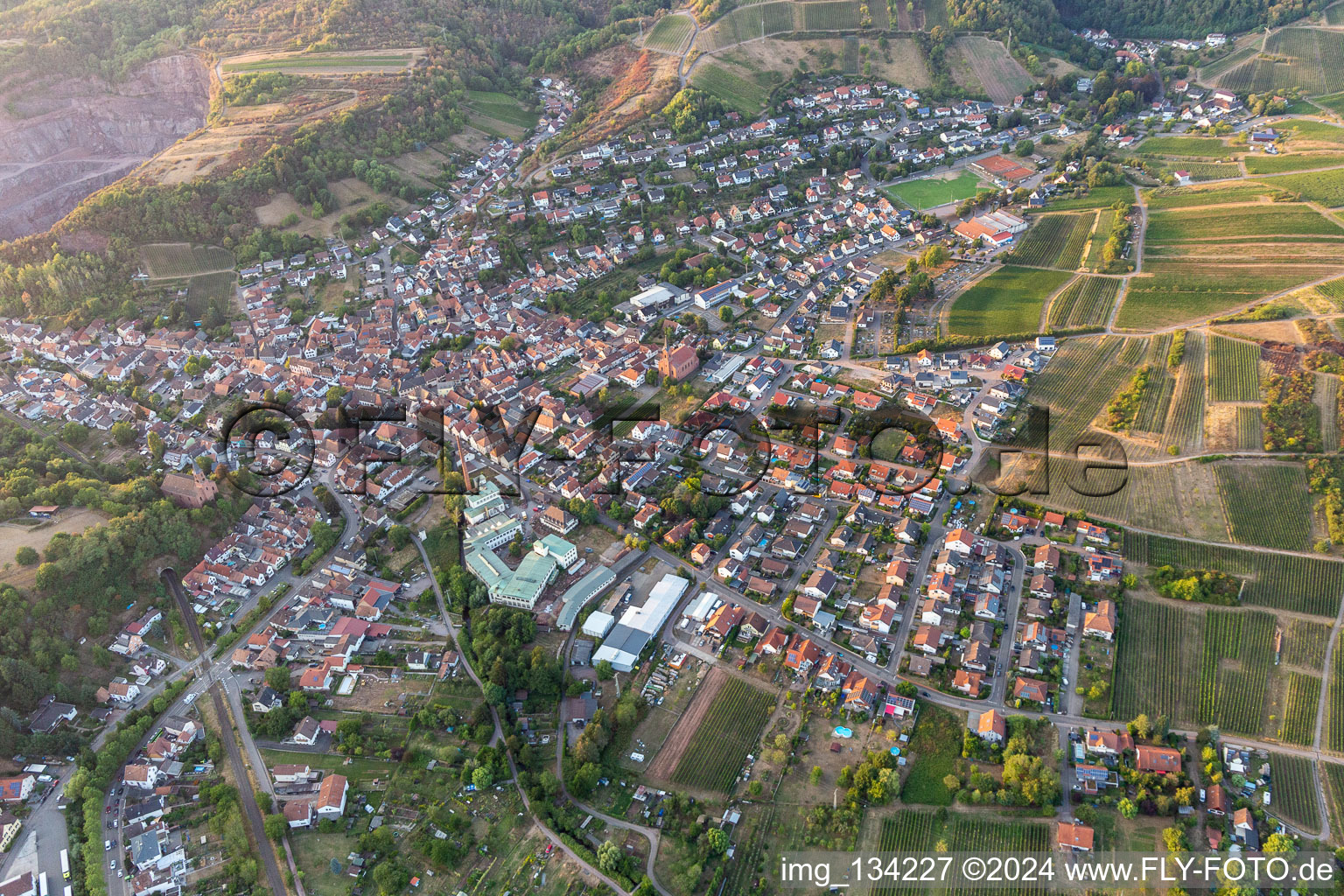 Drone recording of Albersweiler in the state Rhineland-Palatinate, Germany