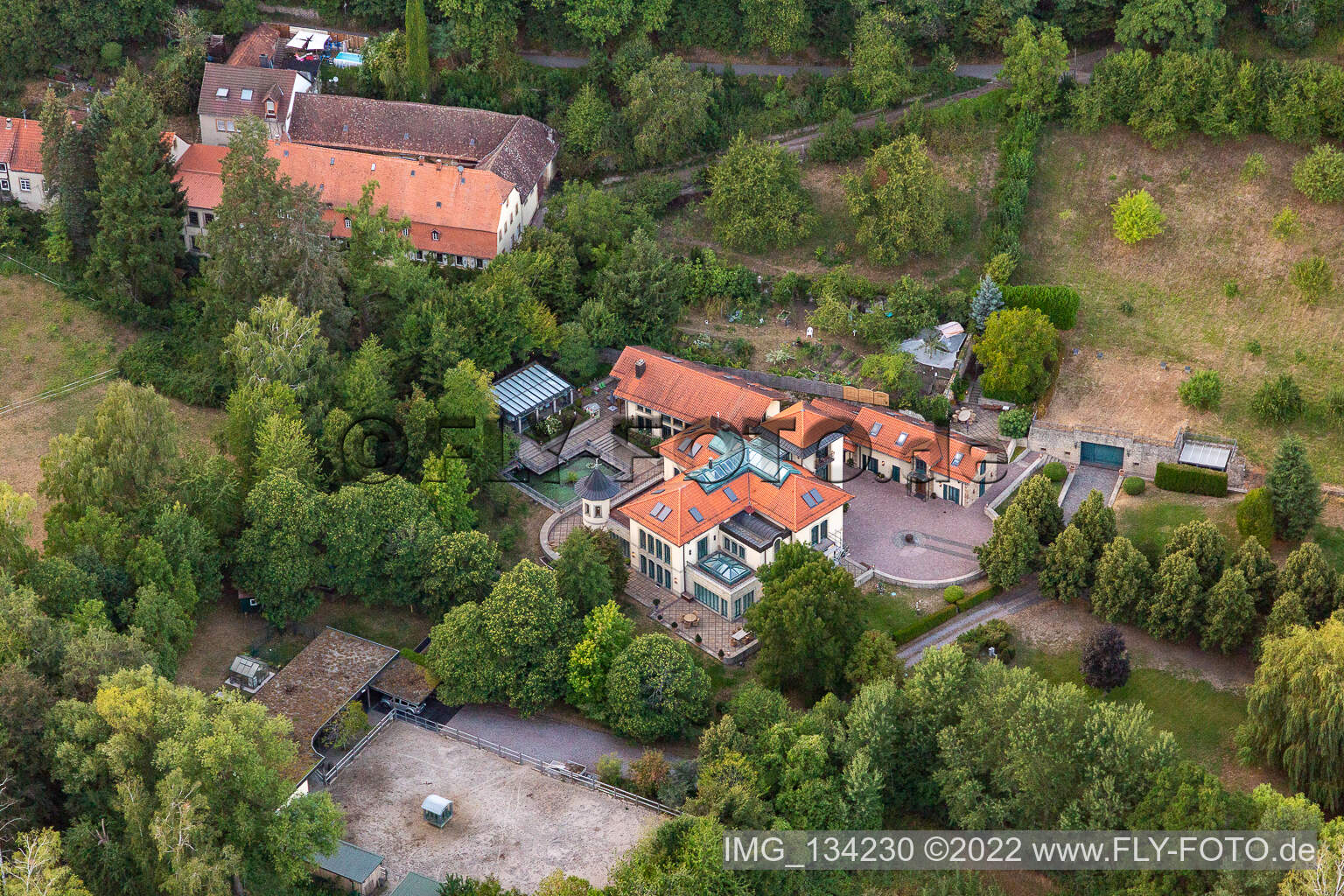 Aerial view of Villa on Hainbach in Gleisweiler in the state Rhineland-Palatinate, Germany