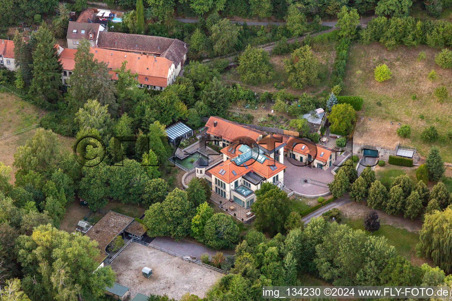 Aerial view of Villa on Hainbach in Gleisweiler in the state Rhineland-Palatinate, Germany