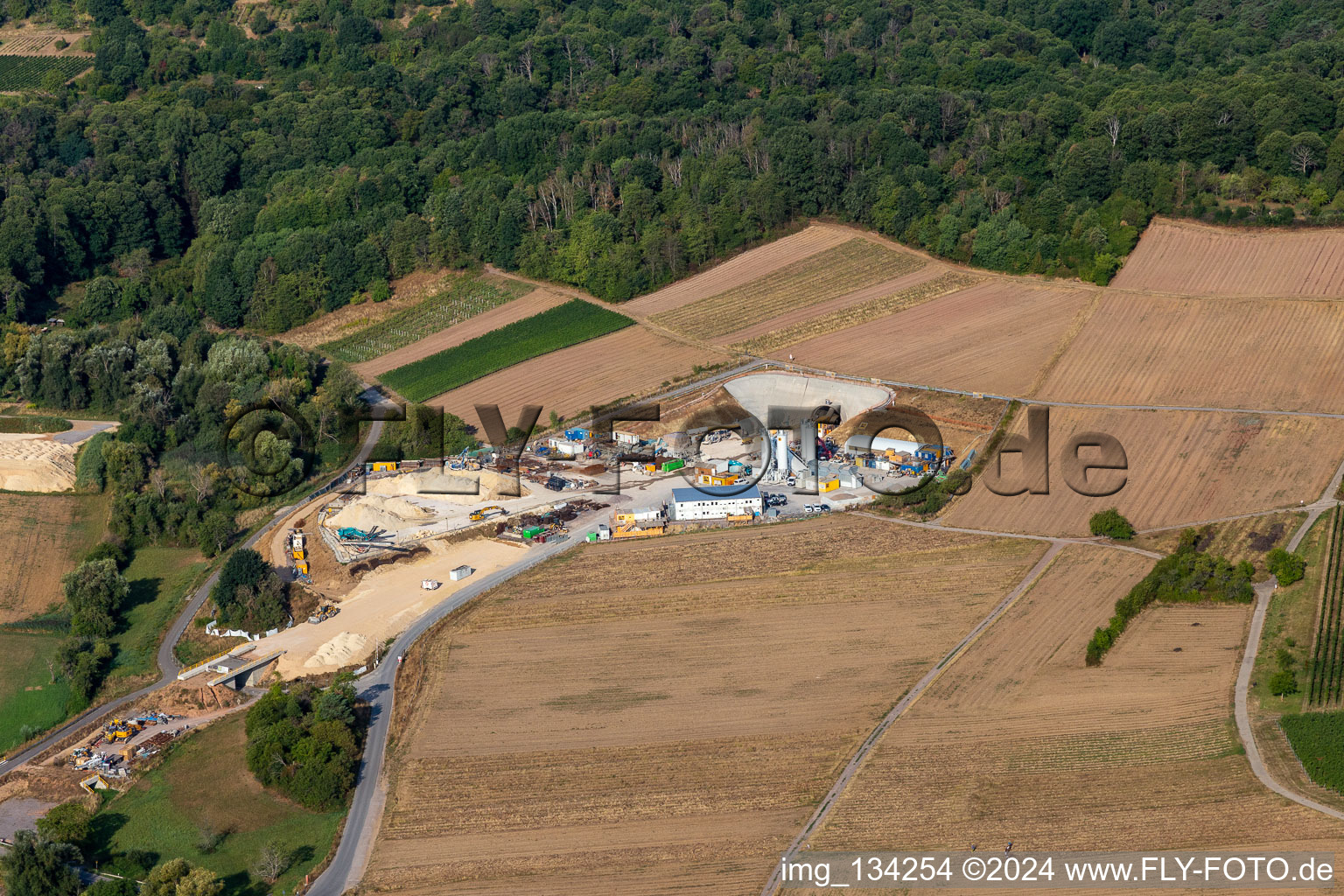 Oblique view of Tunnel construction site in Dörrenbach in the state Rhineland-Palatinate, Germany