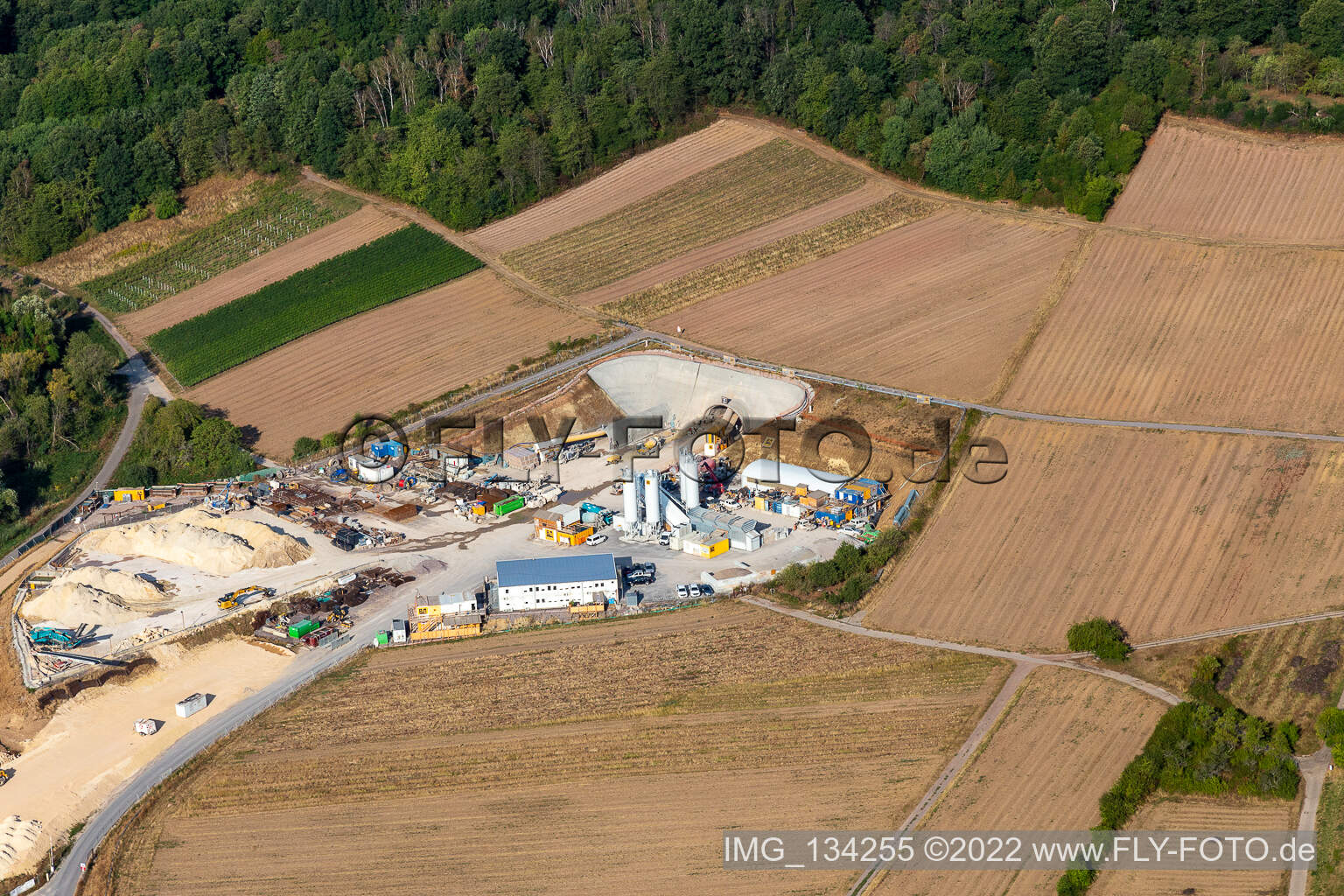 Tunnel construction site in Dörrenbach in the state Rhineland-Palatinate, Germany from above