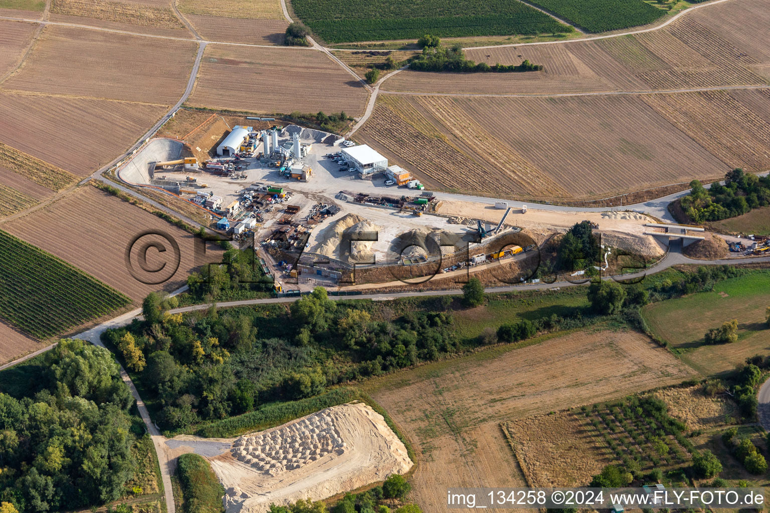 Tunnel construction site in Dörrenbach in the state Rhineland-Palatinate, Germany seen from above