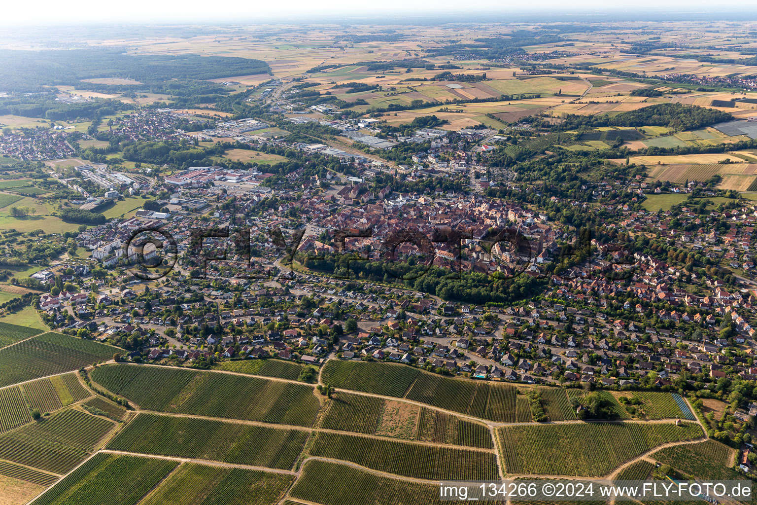 Wissembourg in the state Bas-Rhin, France from above