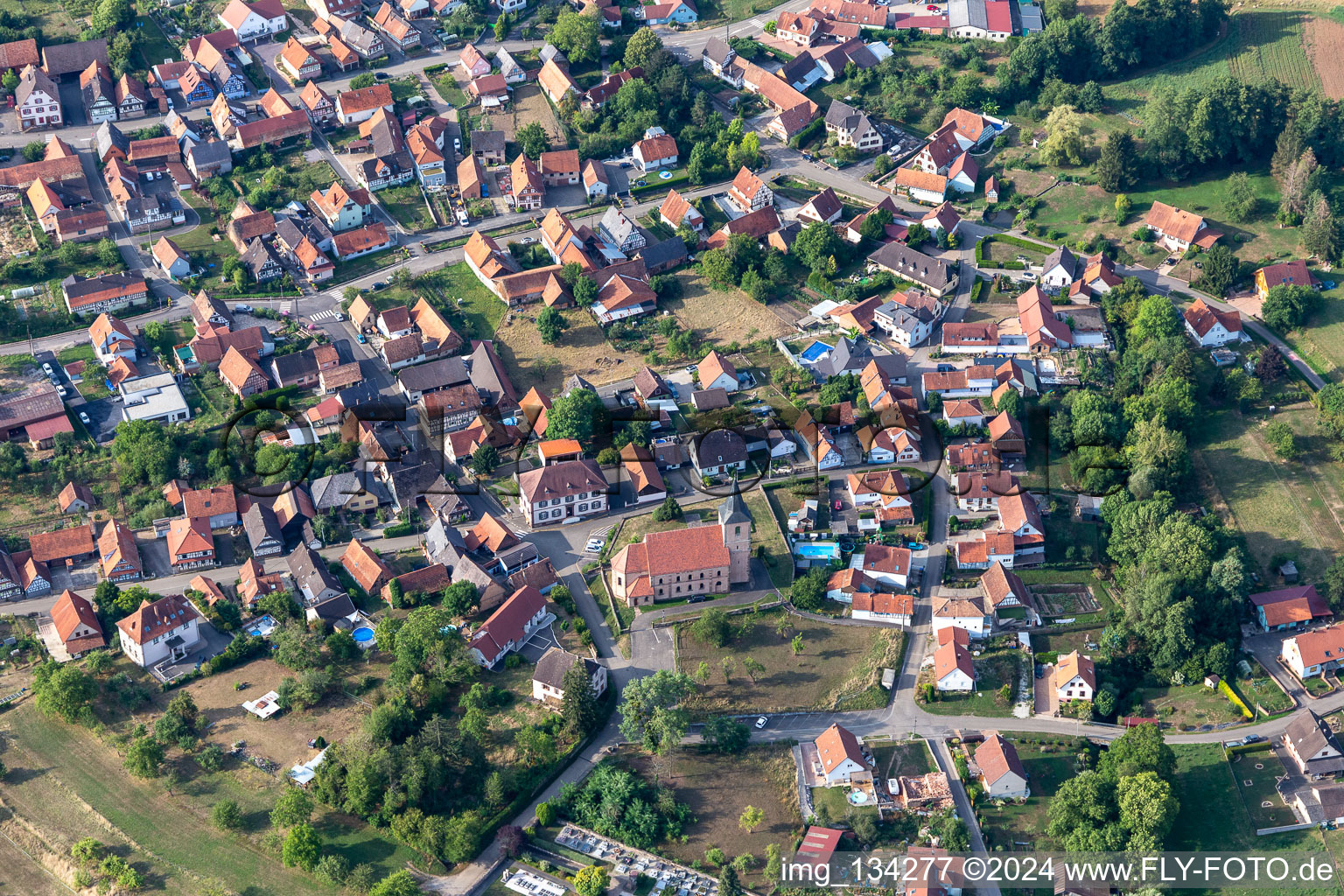 Preuschdorf in the state Bas-Rhin, France seen from above