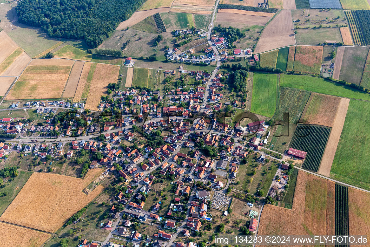 Schœnenbourg in the state Bas-Rhin, France viewn from the air