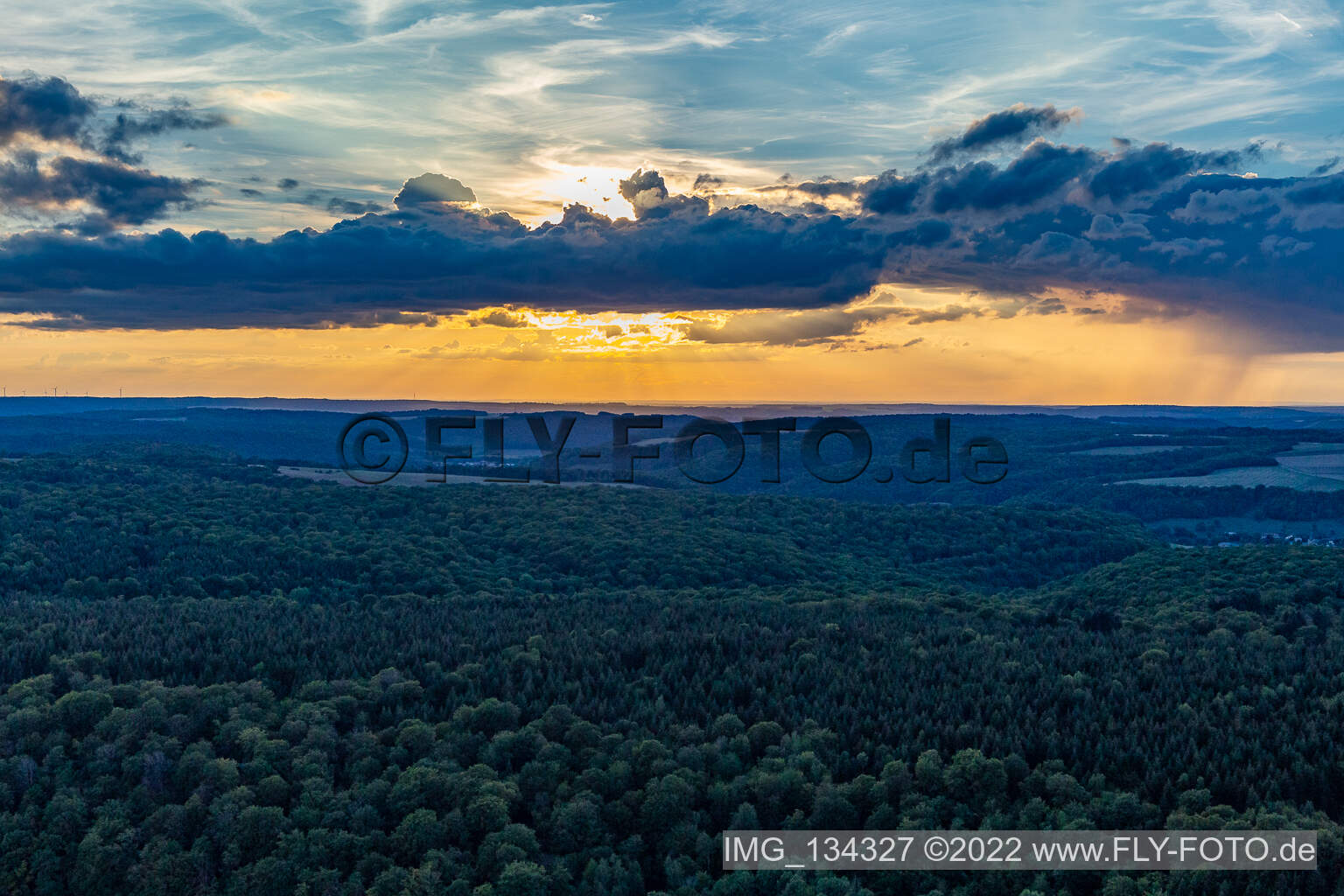 Aerial view of Sunset in Sailly in the state Haute Marne, France