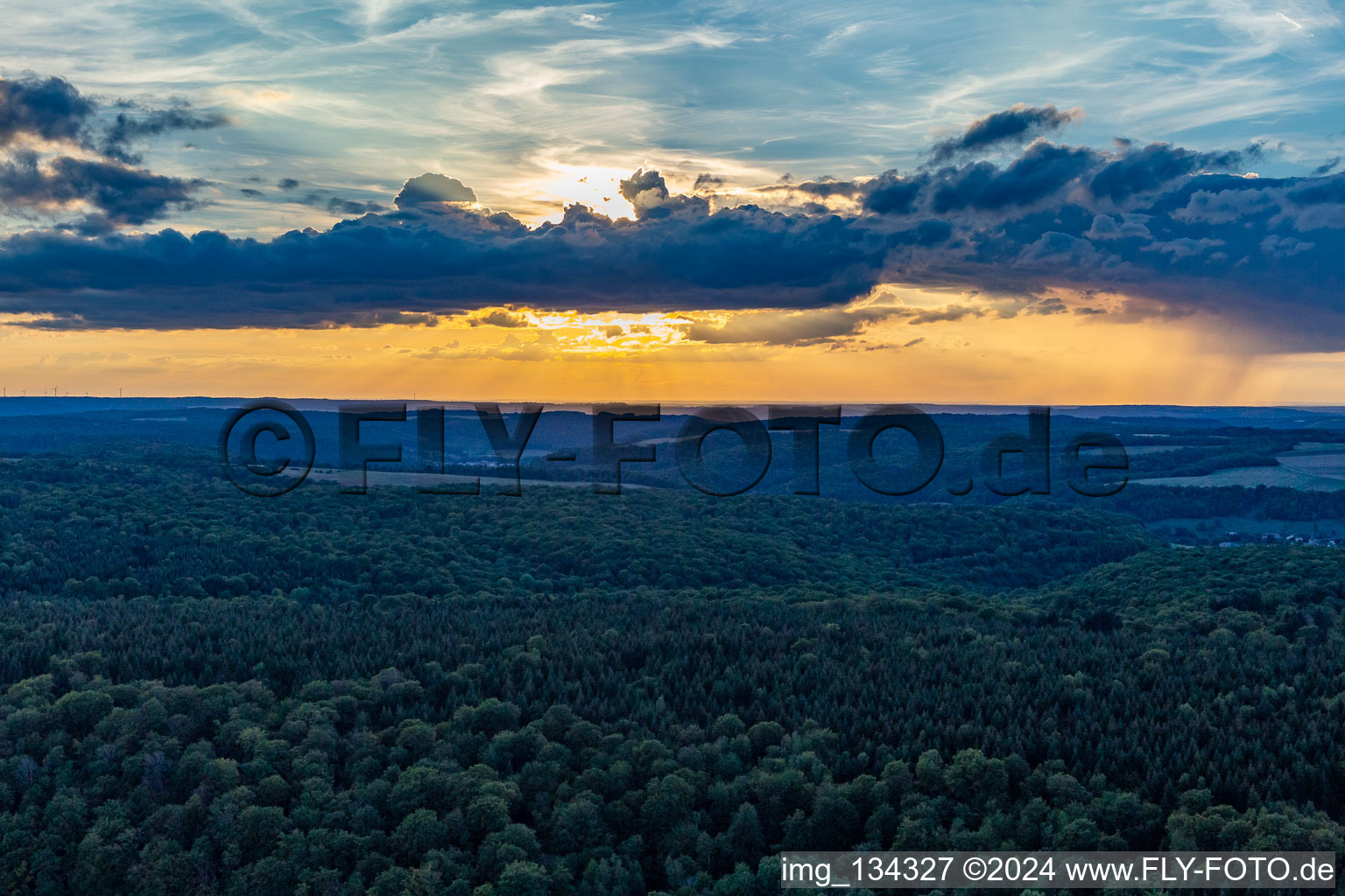 Aerial view of Sunset in Sailly in the state Haute Marne, France