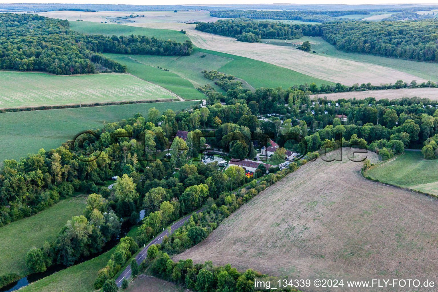 Aerial view of Camping SAS Forge de Sainte Marie in Thonnance-les-Moulins in the state Haute Marne, France