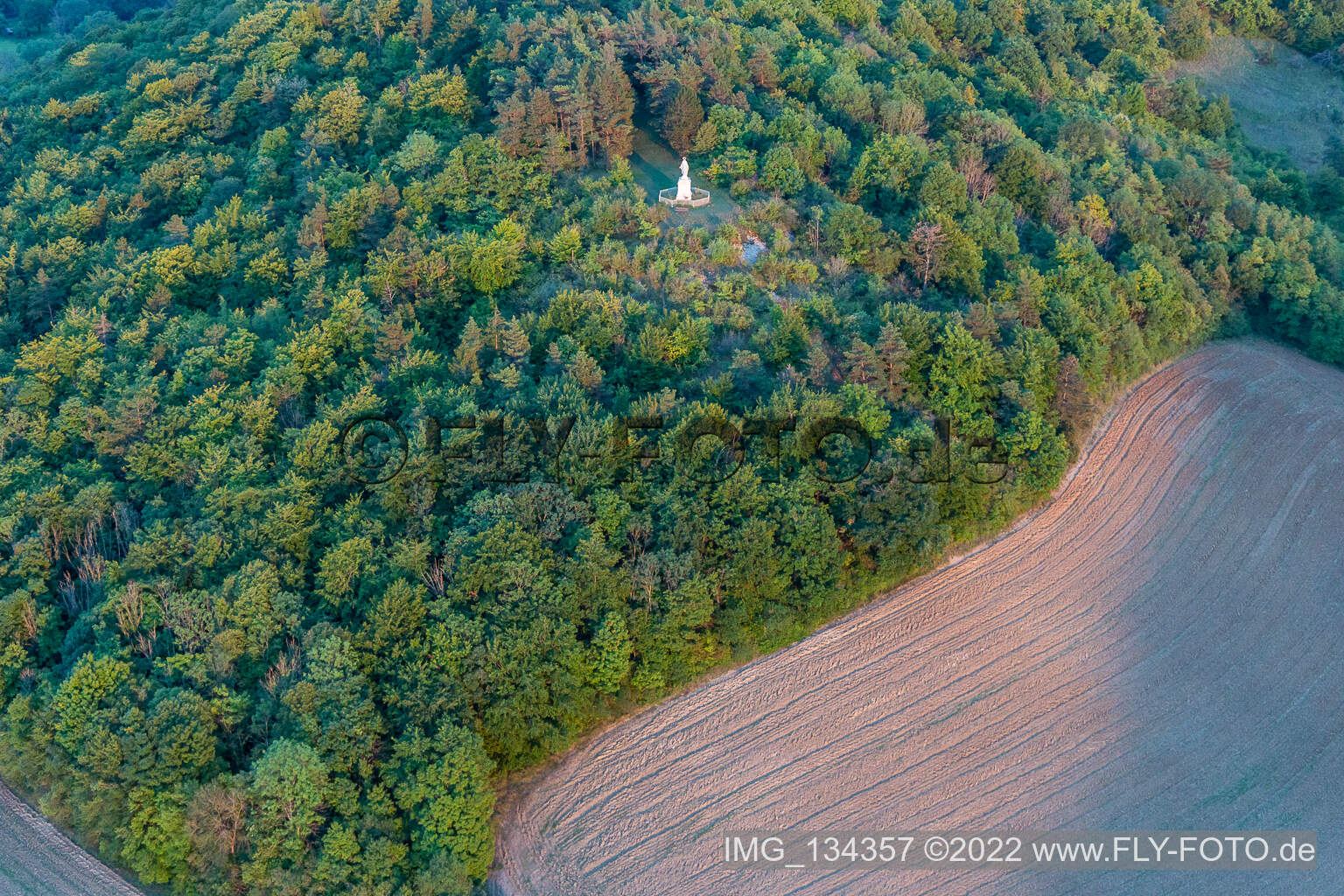 Aerial view of Mary statue in Poissons in the state Haute Marne, France