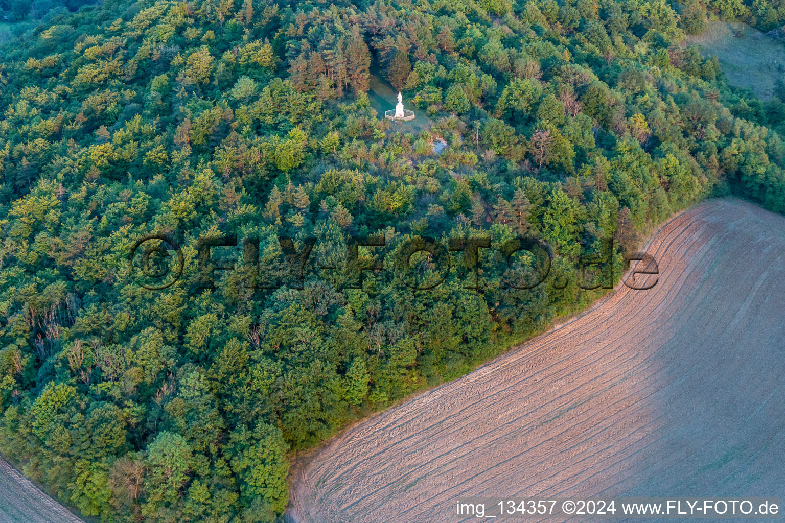 Aerial view of Mary Statue in Poissons in the state Haute Marne, France