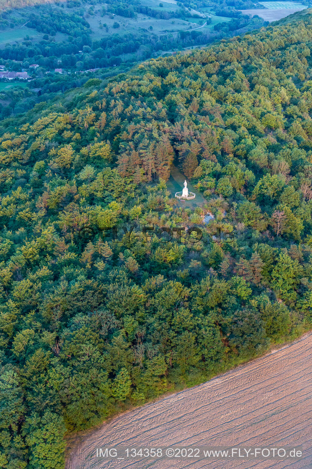 Aerial photograpy of Mary statue in Poissons in the state Haute Marne, France