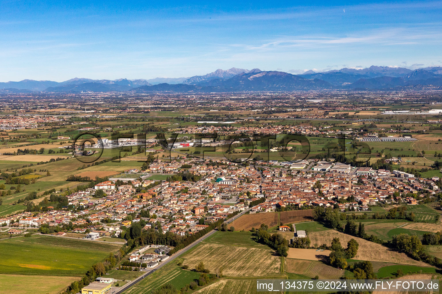 Aerial view of Mozzanica in the state Bergamo, Italy