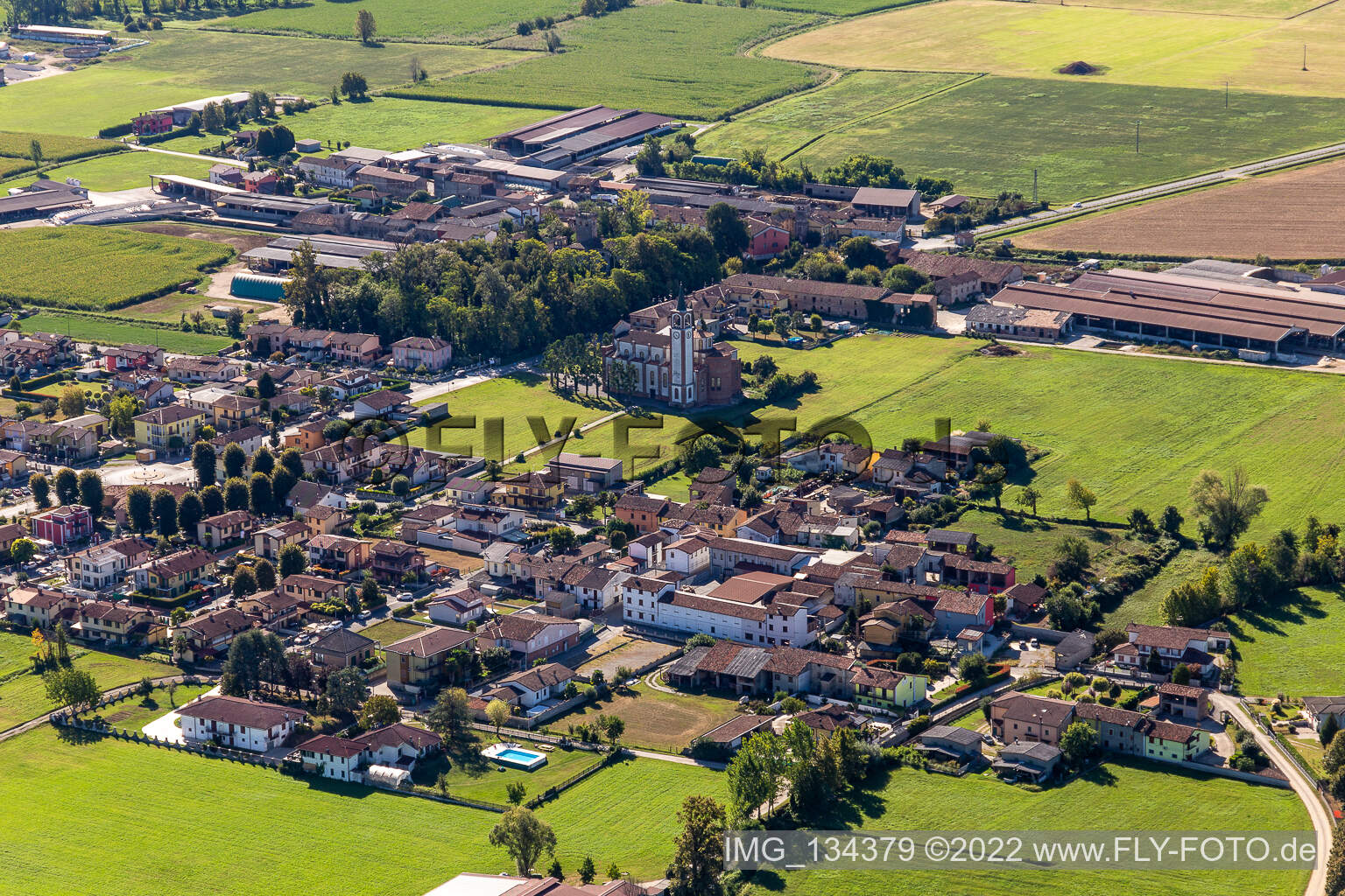 Aerial view of District Vidolasco in Casale Cremasco-Vidolasco in the state Cremona, Italy