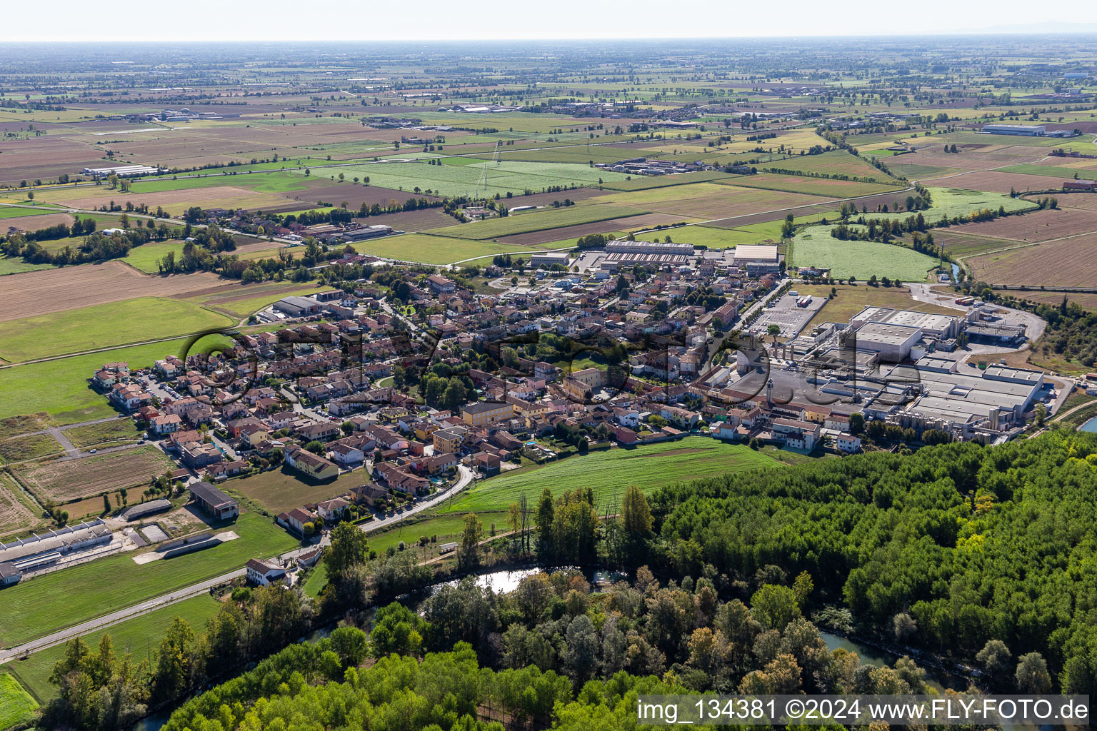 Aerial view of Casale Cremasco-Vidolasco in the state Cremona, Italy