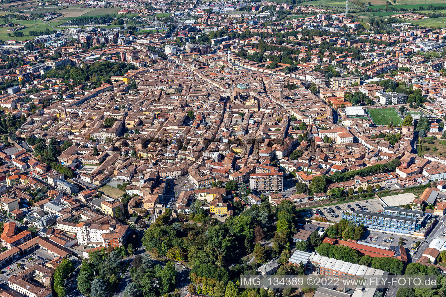 Aerial view of Historical old city in Crema in the state Cremona, Italy