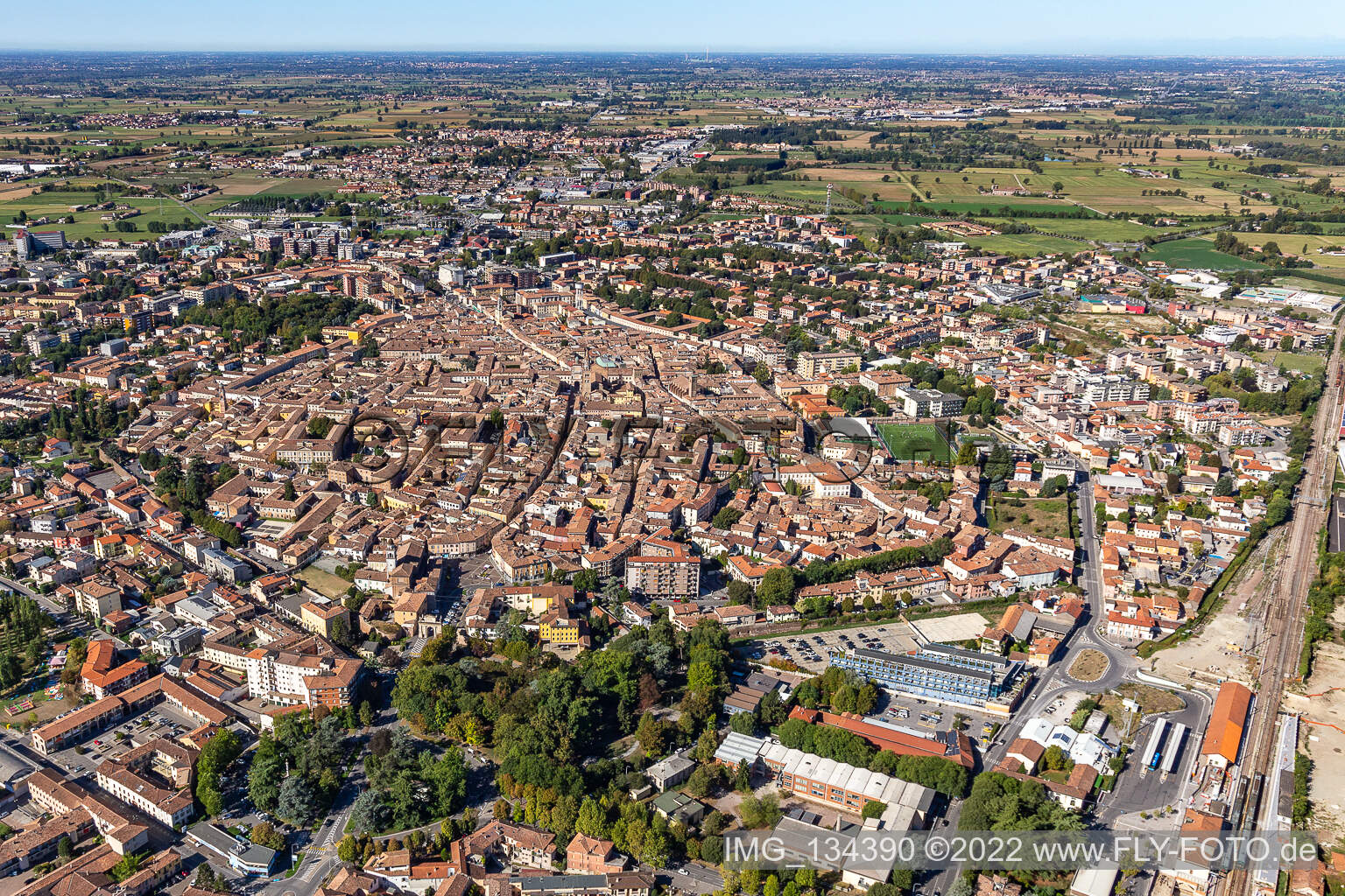 Aerial photograpy of Historic Old Town in Crema in the state Cremona, Italy