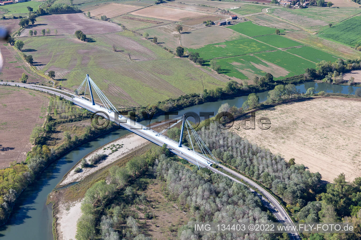 Aerial view of Bridge over the Adda Ponte di Boccaserio in Bertonico in the state Lodi, Italy