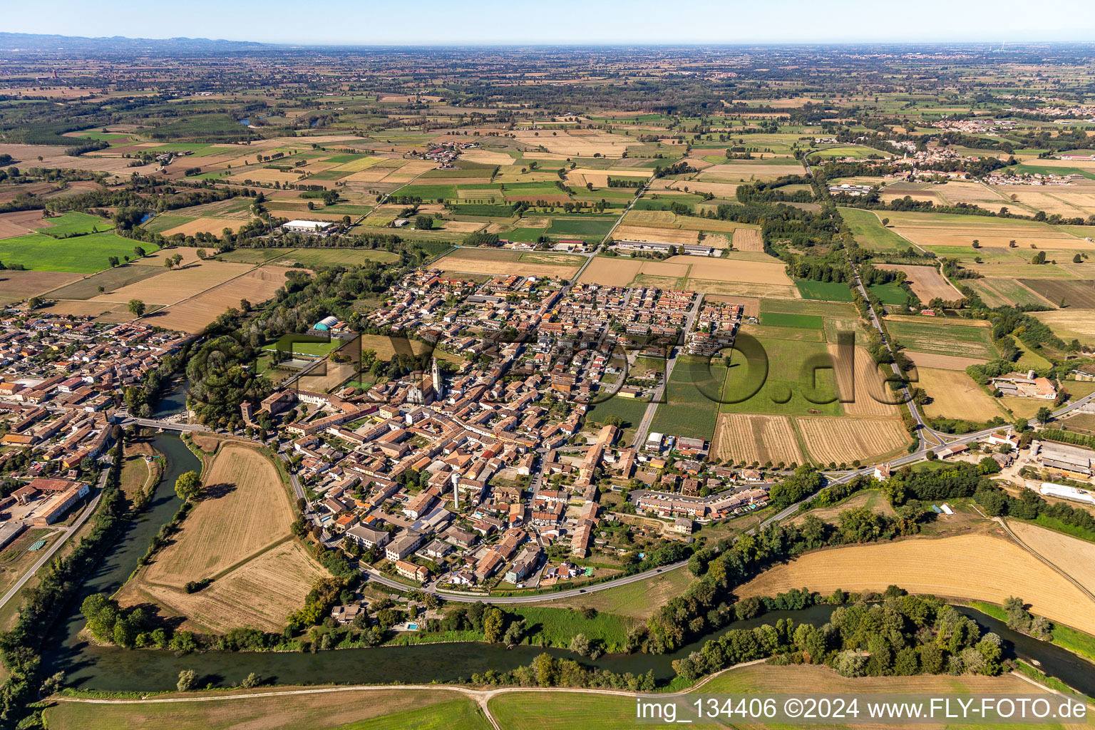 Aerial photograpy of Montodine in the state Cremona, Italy