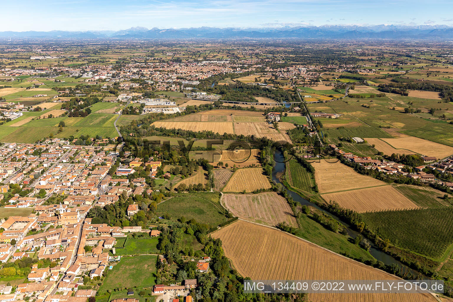 Aerial view of District Ripalta Nuova in Ripalta Cremasca in the state Cremona, Italy