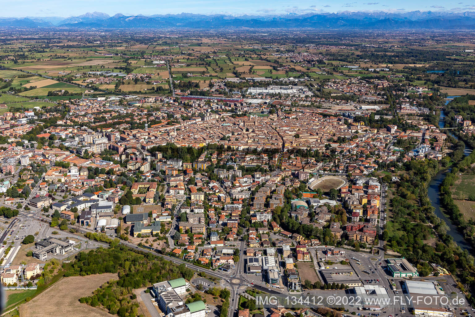 Oblique view of Crema in the state Cremona, Italy