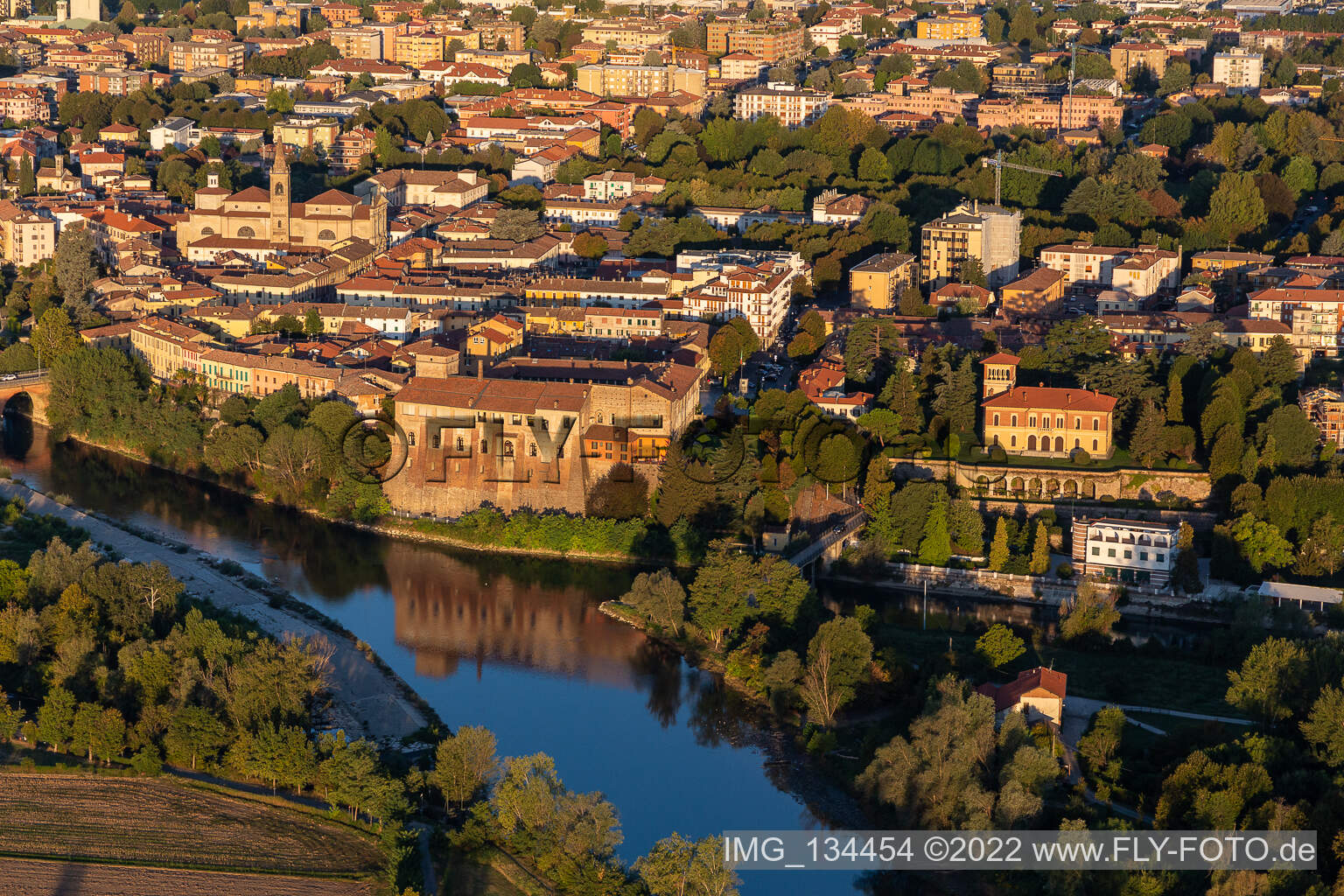 Aerial view of Castello di Cassano d'Adda, Villa Gabbioneta in Cassano d’Adda in the state Lombardy, Italy