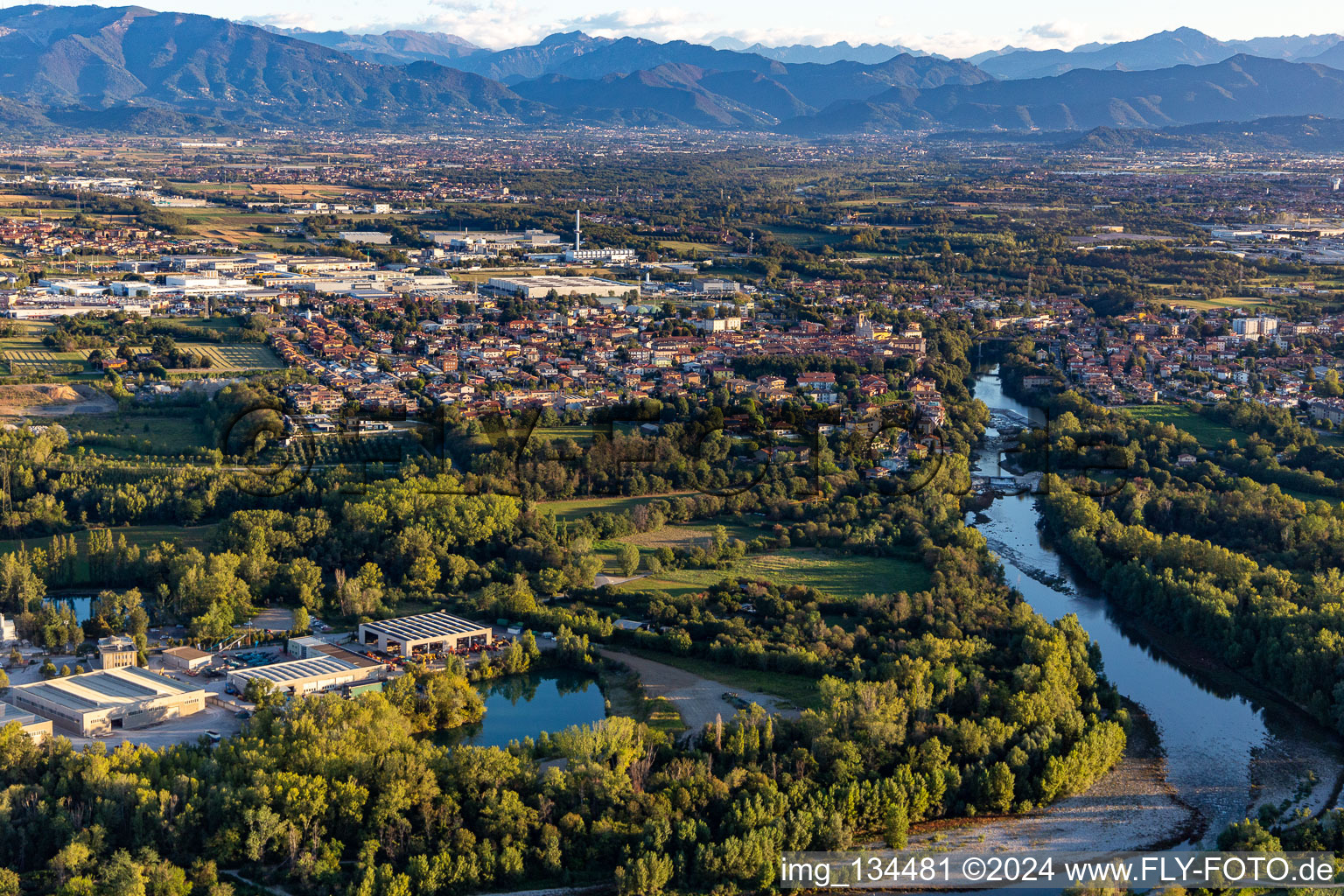 Aerial view of Brembate in the state Bergamo, Italy