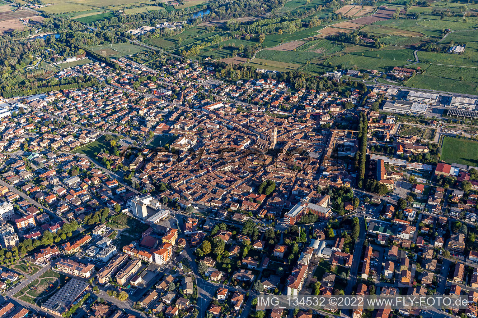 Oblique view of Rivolta d’Adda in the state Cremona, Italy