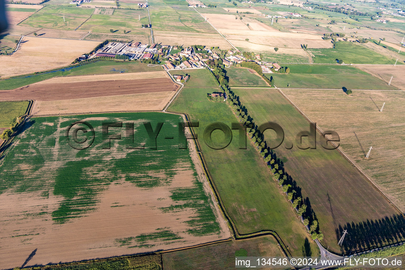 Aerial view of Gradella Via Maggiore in Pandino in the state Cremona, Italy