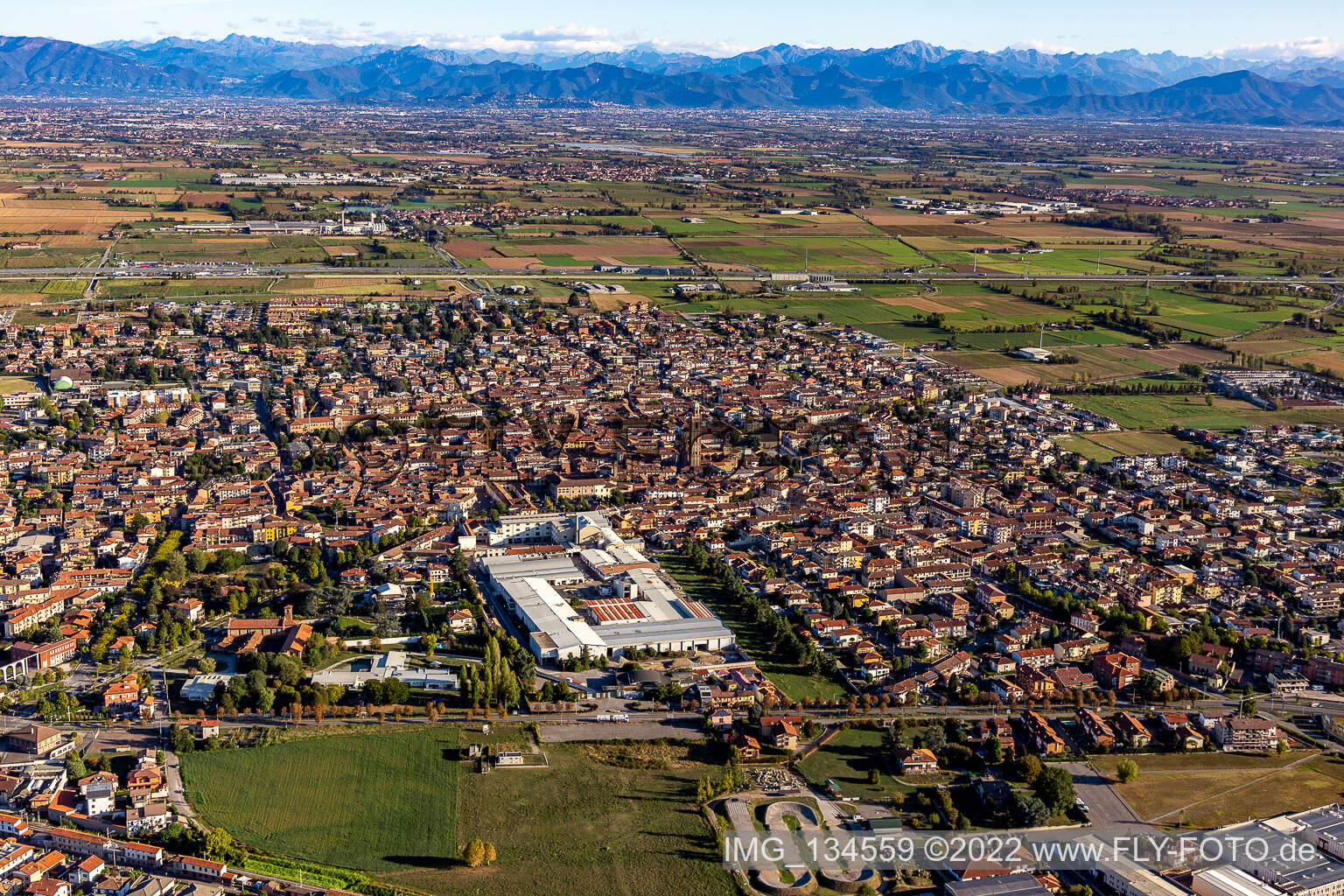 Aerial view of Caravaggio in the state Bergamo, Italy