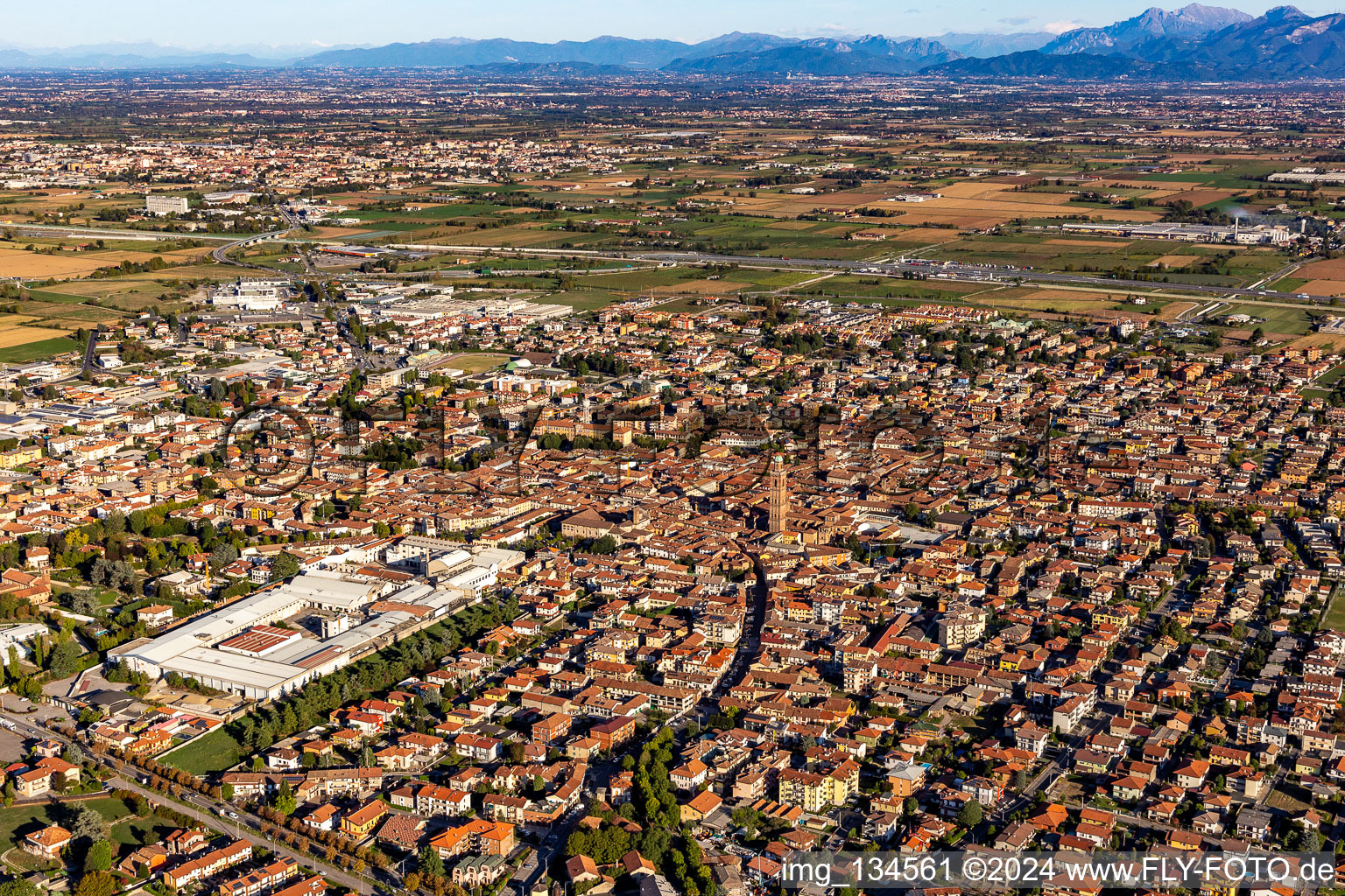 Aerial photograpy of Caravaggio in the state Bergamo, Italy