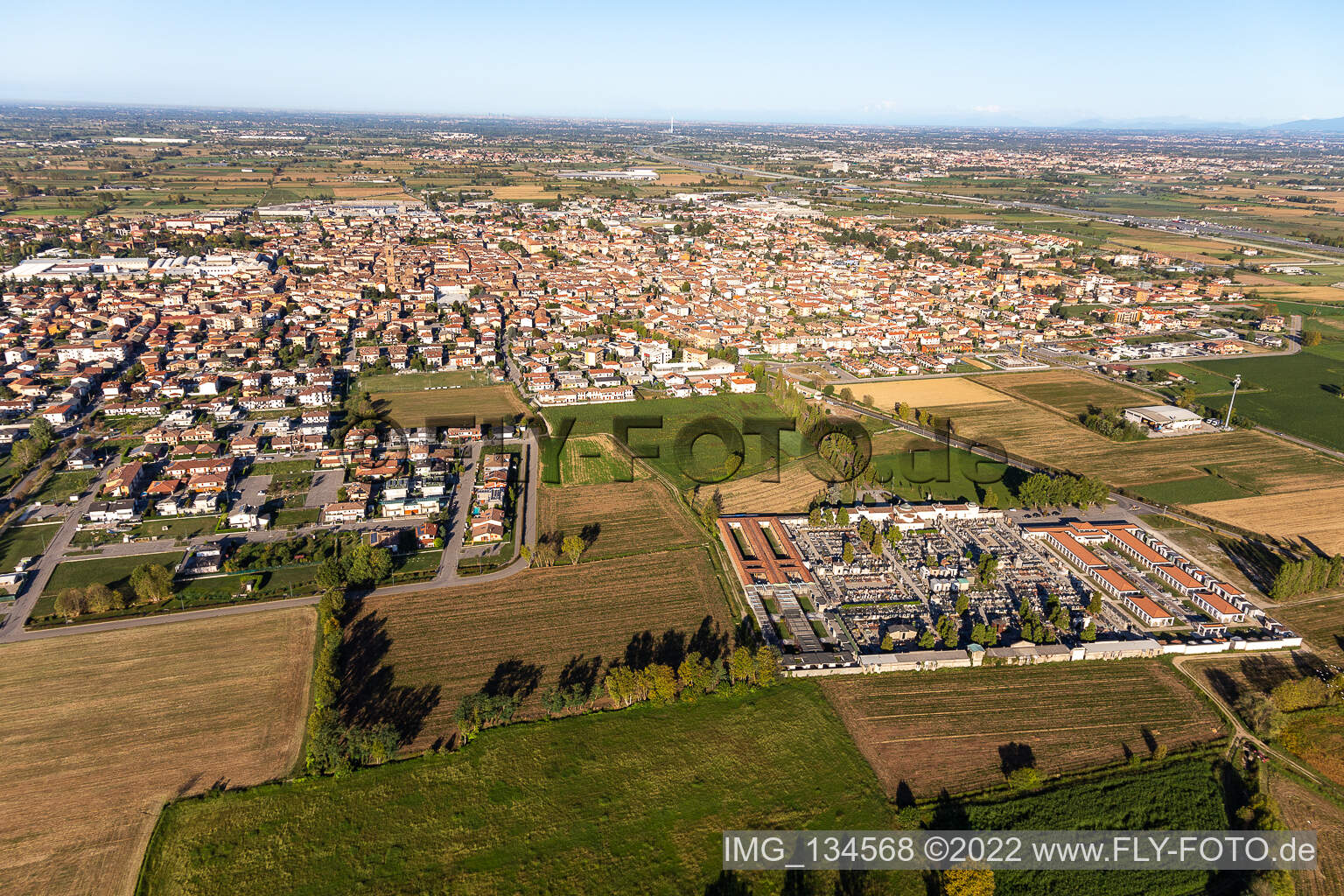 Caravaggio in the state Bergamo, Italy seen from above