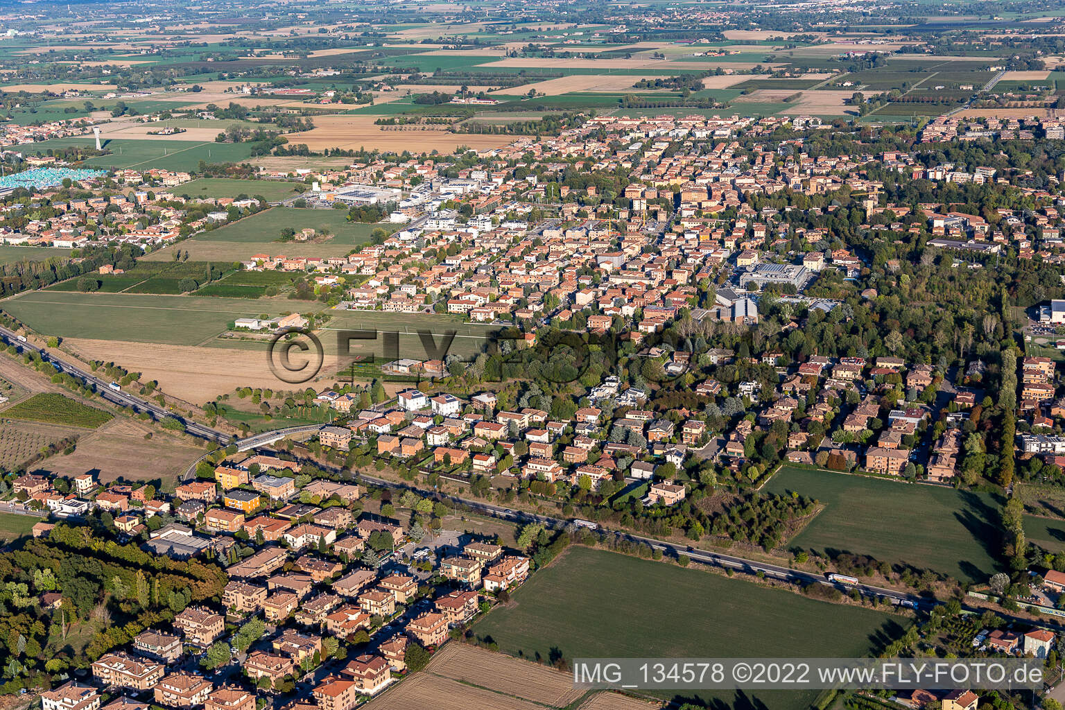 Aerial view of Formigine in the state Modena, Italy