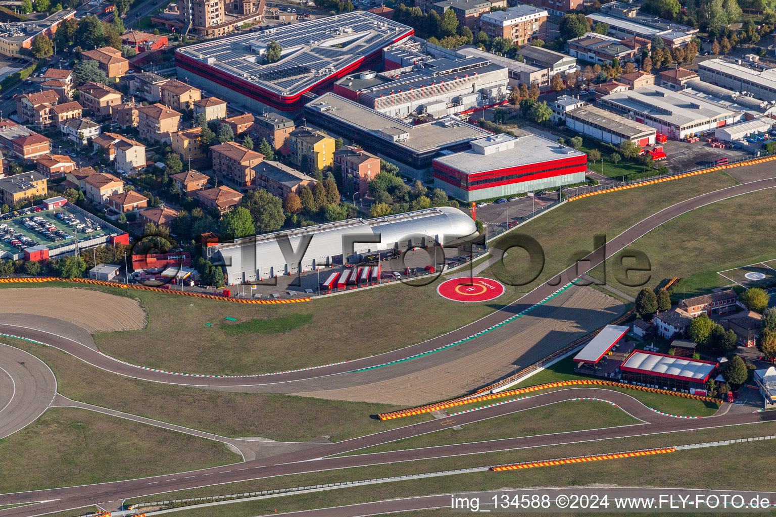 Formula 1 race track of Ferrari, Pista di Fiorano, Circuito di Fiorano in Fiorano Modenese in the state Modena, Italy out of the air