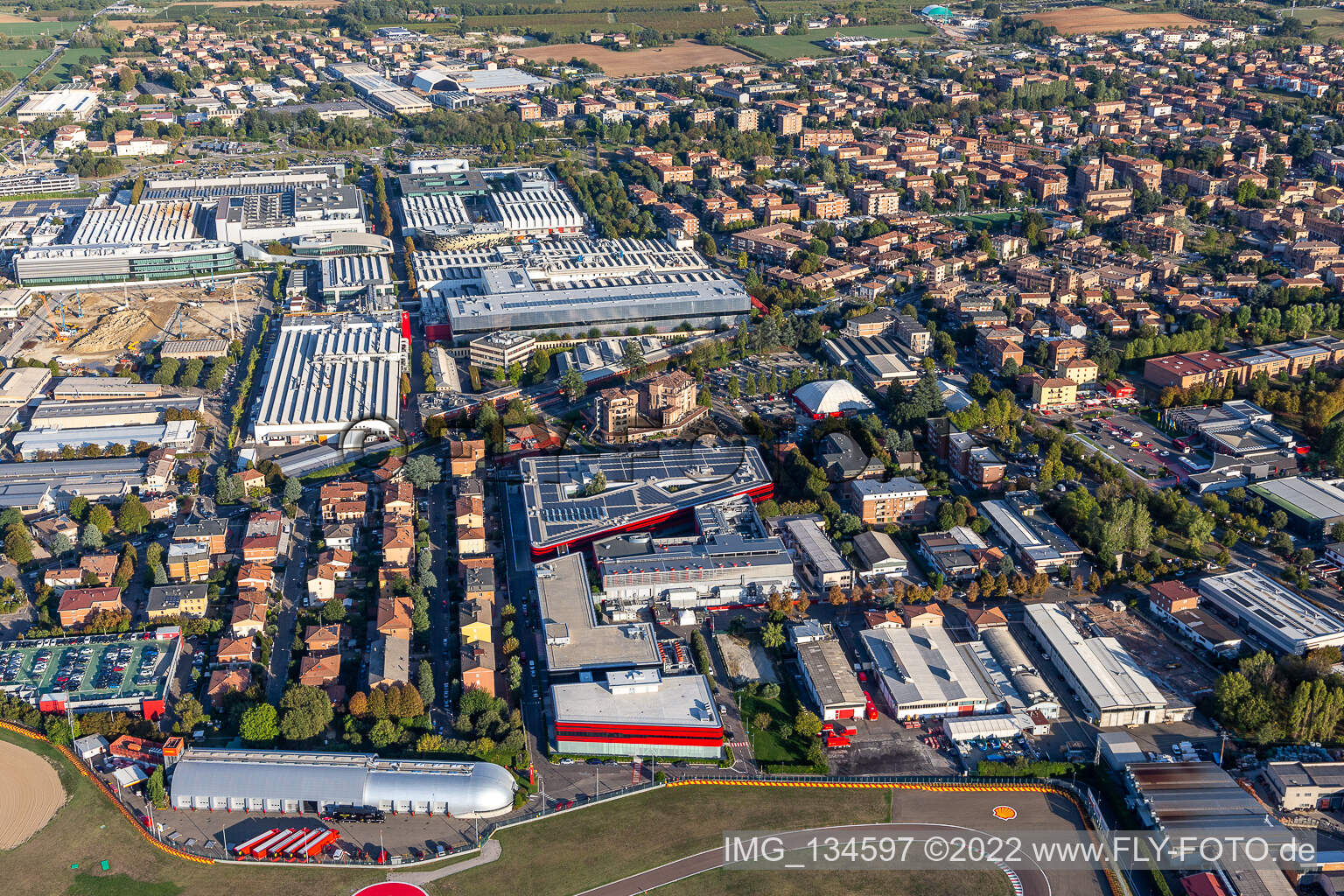 Aerial view of Ferrari SPA factory in Fiorano Modenese in the state Modena, Italy