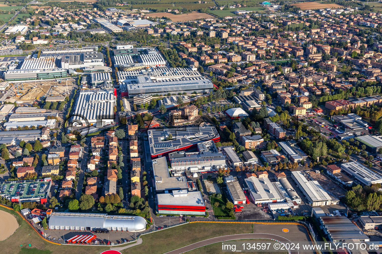 Aerial view of Ferrari SPA factory in Fiorano Modenese in the state Modena, Italy