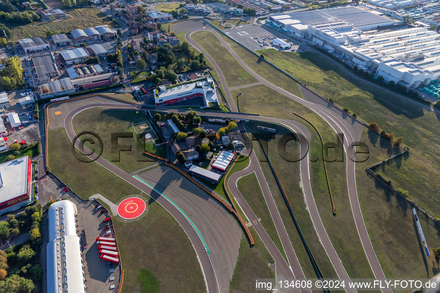 Formula 1 race track of Ferrari, Pista di Fiorano, Circuito di Fiorano in Fiorano Modenese in the state Modena, Italy out of the air