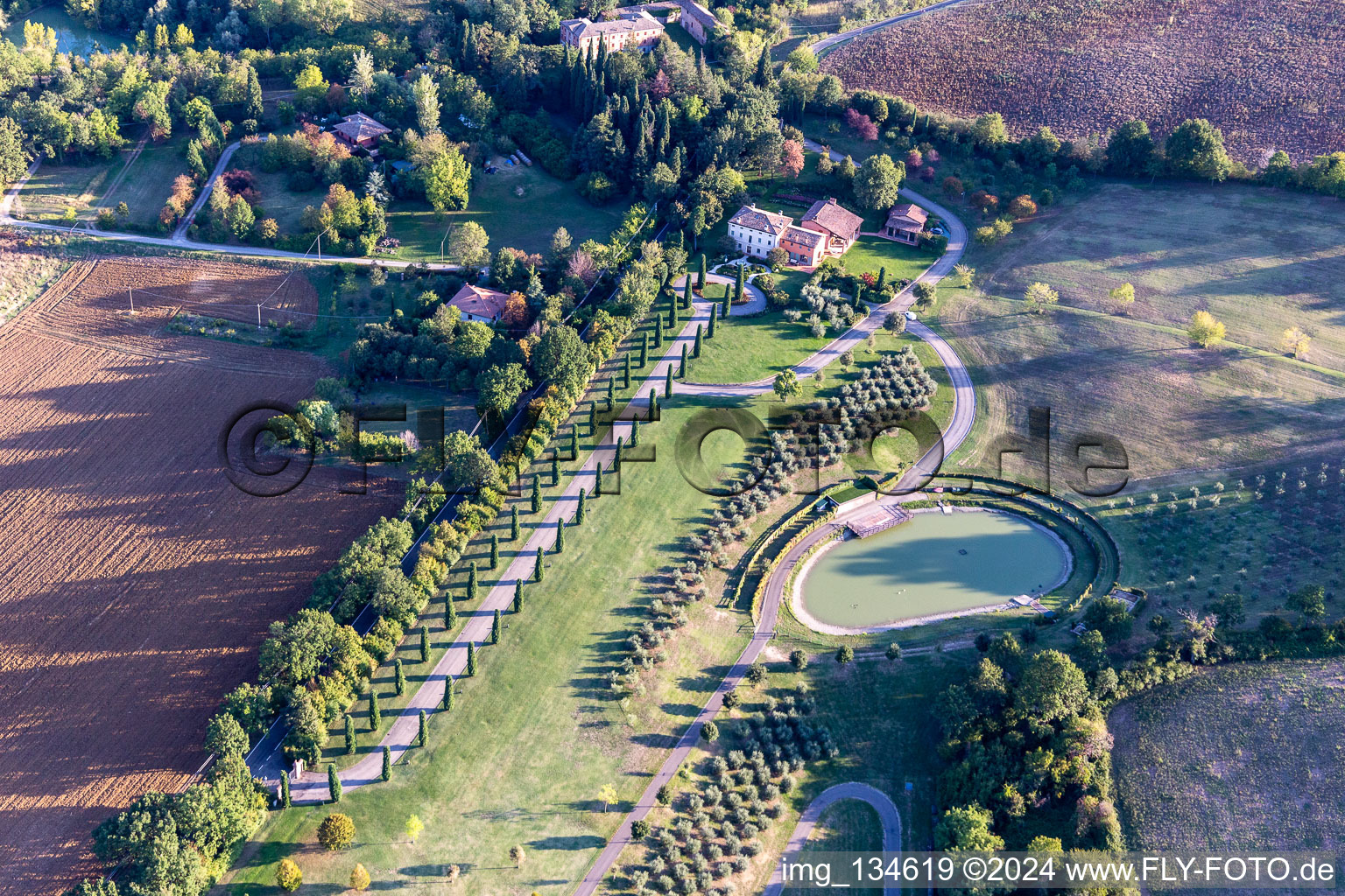 Aerial view of Via Fogliano in Maranello in the state Modena, Italy