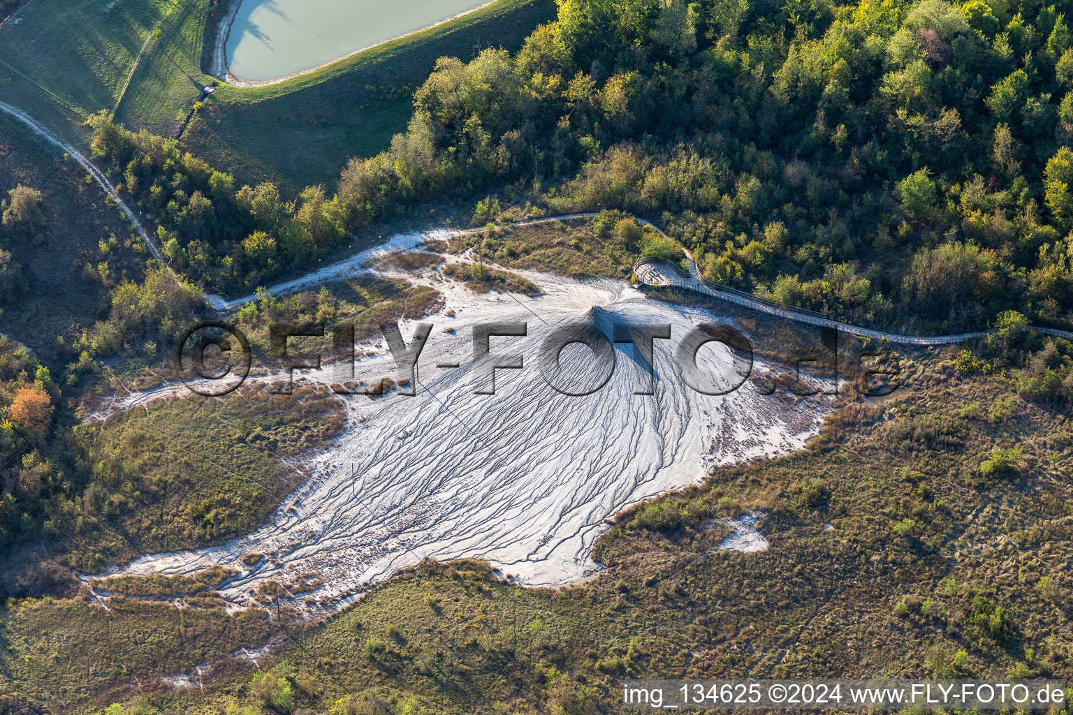 Oblique view of Salse di Nirano Riserva naturale Salse di Nirano in Fiorano Modenese in the state Modena, Italy