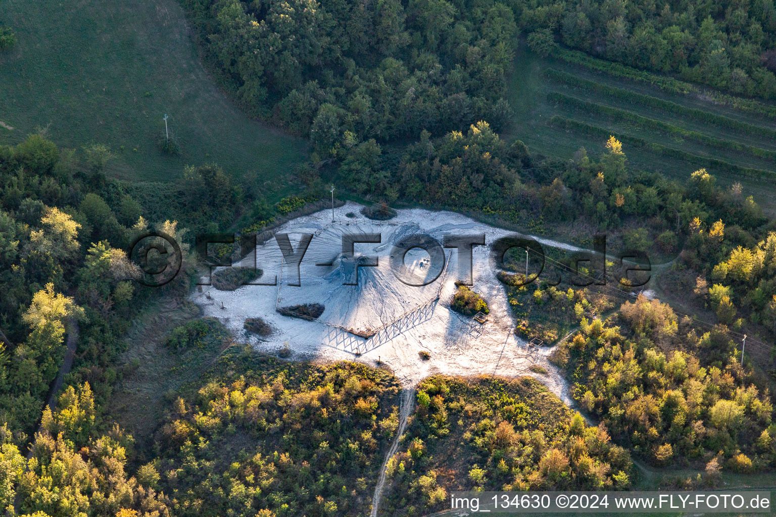 Salse di Nirano Riserva naturale Salse di Nirano in Fiorano Modenese in the state Modena, Italy seen from above