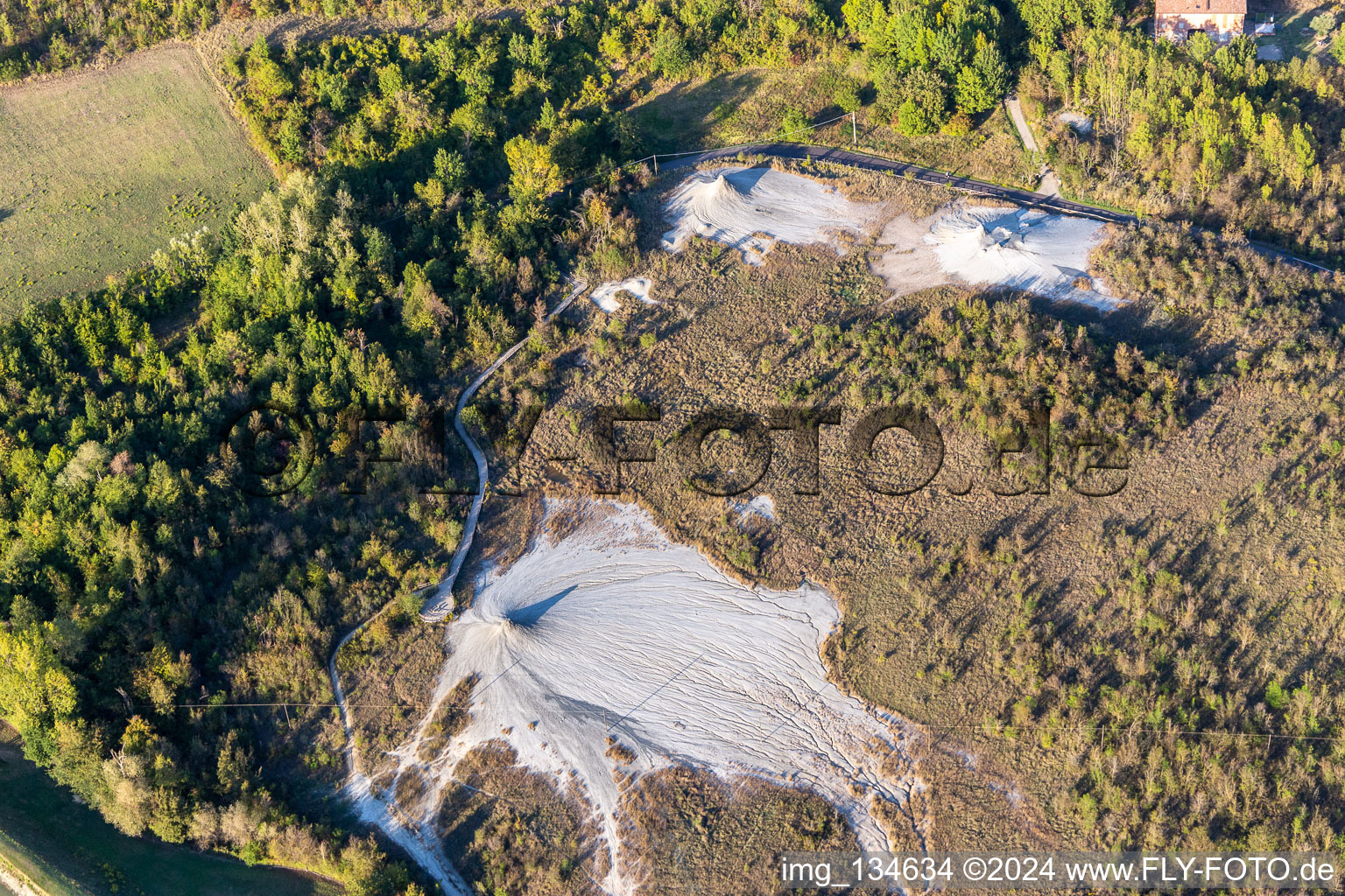 Salse di Nirano Riserva naturale Salse di Nirano in Fiorano Modenese in the state Modena, Italy viewn from the air