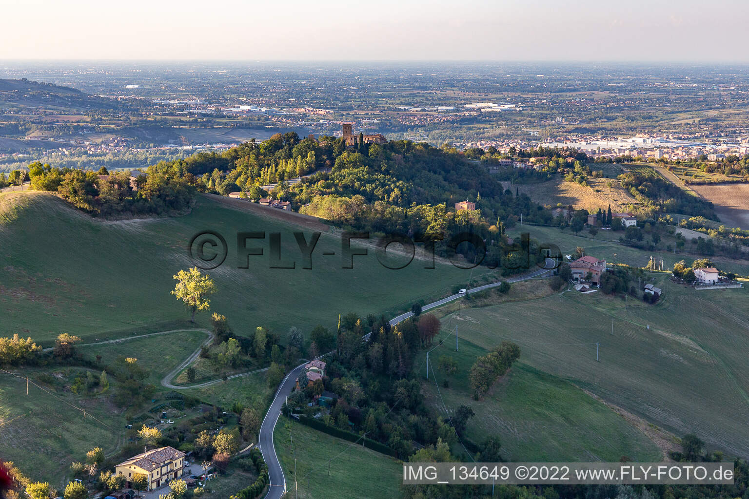 Aerial view of Montegibbio Castle Castello di Montegibbio in Sassuolo in the state Modena, Italy