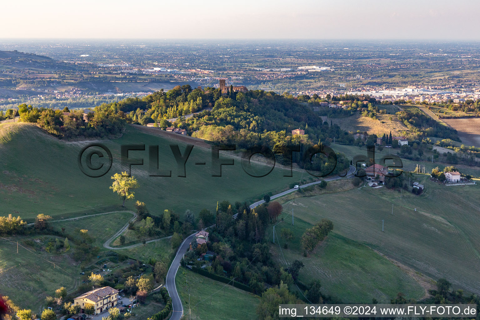 Aerial view of Montegibbio Castle Castello di Montegibbio in Sassuolo in the state Modena, Italy