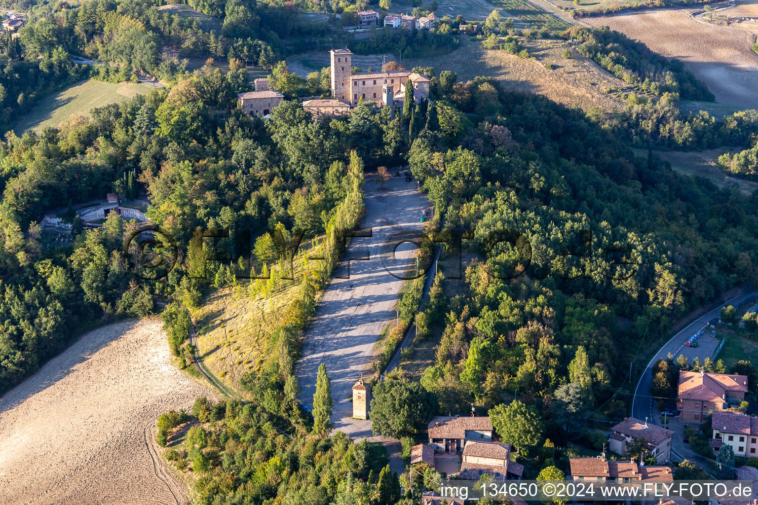 Aerial photograpy of Montegibbio Castle Castello di Montegibbio in Sassuolo in the state Modena, Italy