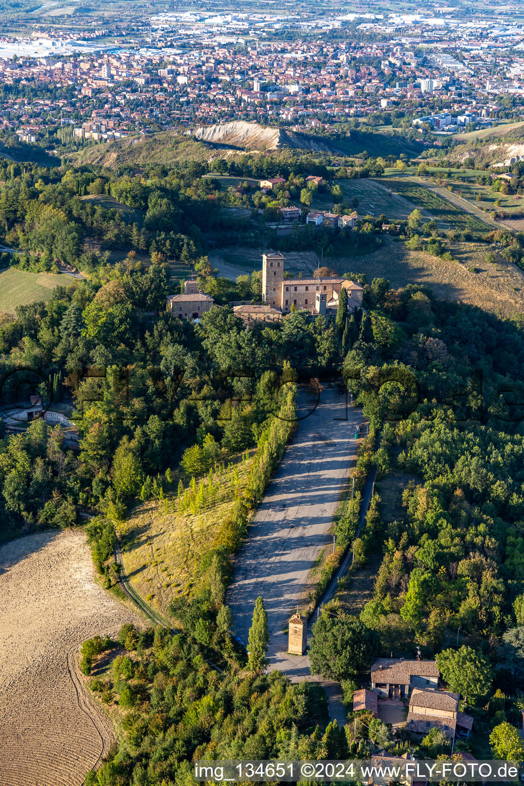 Oblique view of Montegibbio Castle Castello di Montegibbio in Sassuolo in the state Modena, Italy