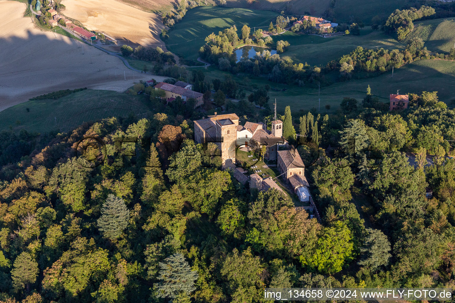 Montegibbio Castle Castello di Montegibbio in the district Il Poggio in Sassuolo in the state Modena, Italy from above