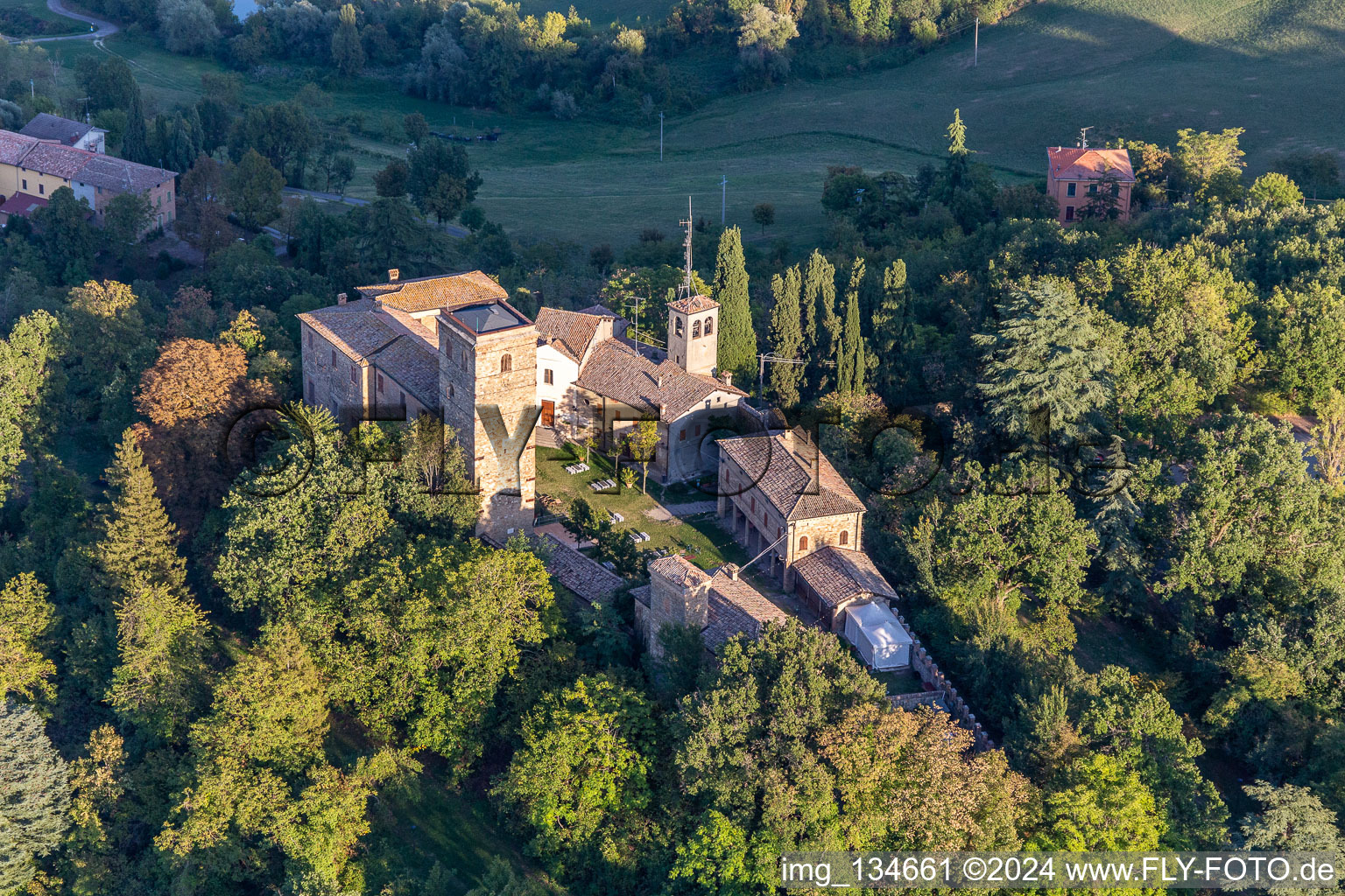 Montegibbio Castle Castello di Montegibbio in the district Il Poggio in Sassuolo in the state Modena, Italy seen from above